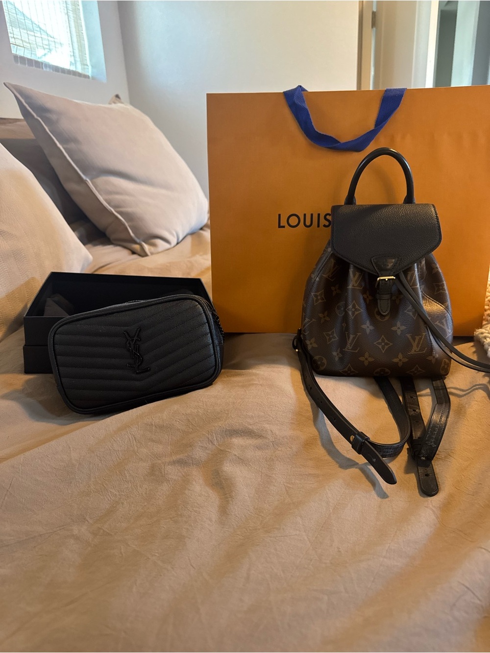 Louis Vuitton Brown Monogram Mini Backpack with Black Leather Trim